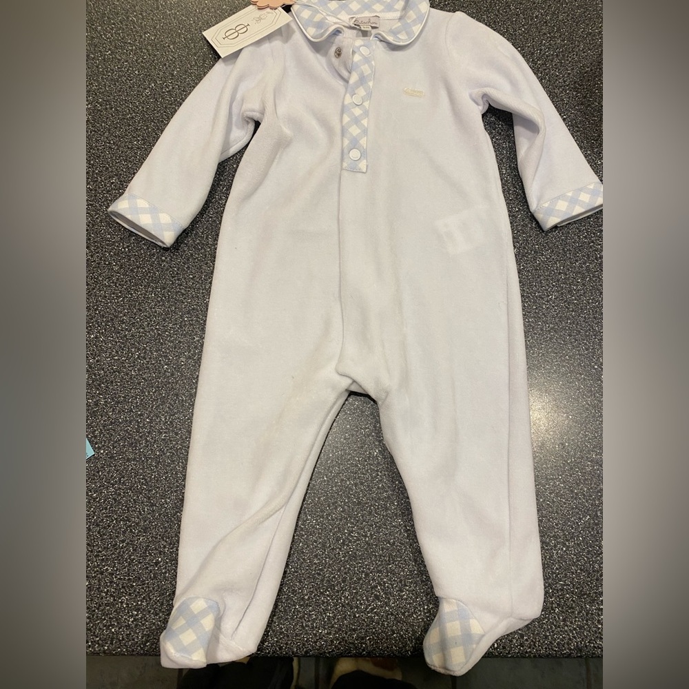 Patachou size 6 months baby velour footed onesie